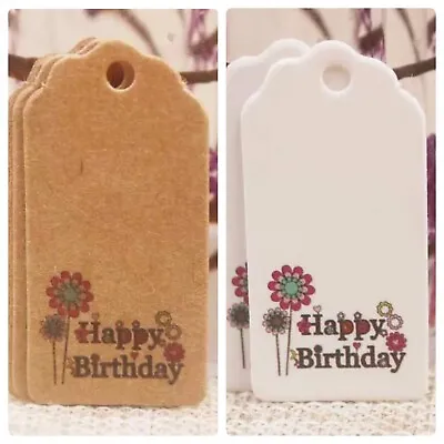£1.70 • Buy Kraft Paper 'HAPPY BIRTHDAY' Gift Tags Scallop Labels SMALL 4x2cm White/Brown