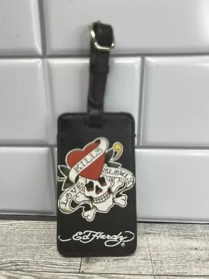 Ed Hardy Luggage/Purse Tag Black Leather Love Kills Slowly. Ed Hardy Vintage • $8.95