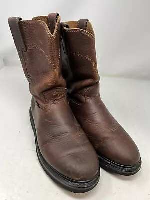 MENS JUSTIN  LEATHER SOFT TOE WESTERN WORK BOOTS  Sz 7W • $46.99