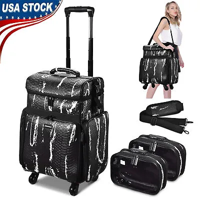 $151.99 • Buy Professional Rolling Makeup Train Case Cosmetic Storage Bag With Shoulder Strap
