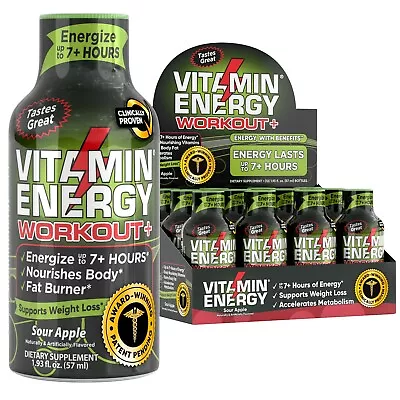 (12 Pack) Vitamin Energy® Workout+ Sour Apple Energy Shots Clinically Proven • $29.95