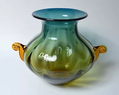 BLENKO 9726 Desert Green/Topaz Large Handled Vase • $187.52