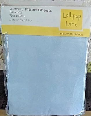 Lollipop Lane Collection Cot Bed Jersey Fitted Sheet 100% Cotton Blue Pack Of 2 • £9.99