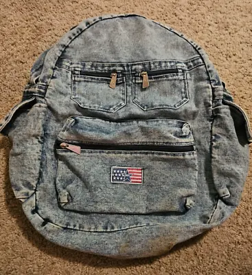 Vintage 1980s Denim Acid Stone Washed School Backpack 20  X 14  • $34.99