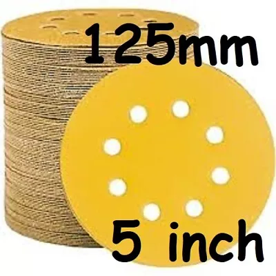 125mm Sanding Discs 5 Inch 8 Hole Premium Quality Gold 40 - 800 Grit Hook & Loop • £0.99