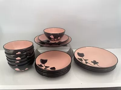 Mary Kay Star Consultant Black And Pink Floral Dinnerware Set (17 Piece) • $220