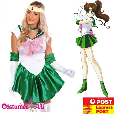 Ladies Sailor Moon Jupiter Costume Anime Green Cosplay Japanese Fancy Dress • $39.99