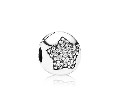 Pandora RETIRED Silver Star Clip Charm With Clear Cubic Zirconia Crystals • £15.50