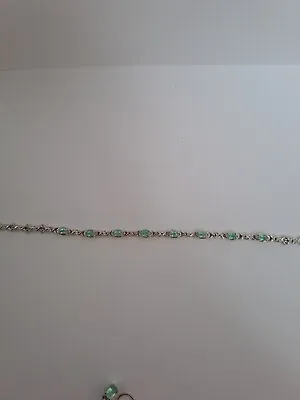 Colombian Emerald & Zircon Bracelet 7.5  Sterling Silver • £139.99