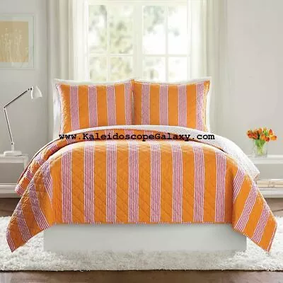 Vera Bradley Louisa Stripe 3pc Full/queen Quilt ~ Pink White Orange New • $122.19