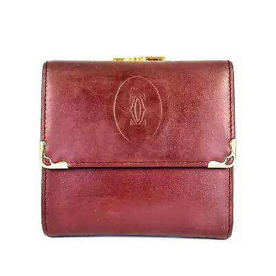 Cartier Wallet Purse Must 2C Logo Leather Bordeaux Authentic • $98.99