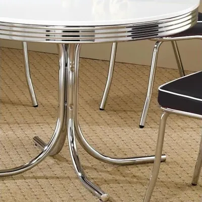 Coaster Retro Metal Legs Round Dining Table Glossy White And Chrome • $207.19