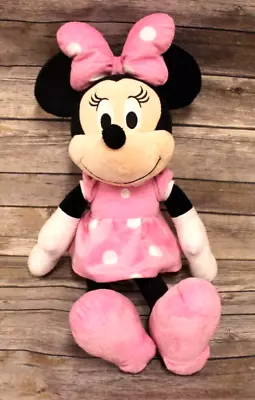 Minnie Mouse Disney Store  Classic Pink Dress & Pink Bow Plush Toy Doll 20” • $4.99