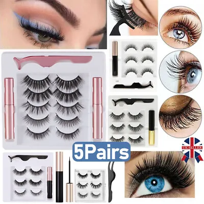 Waterproof Magnetic Eyeliner With Eyelashes And Tweezer 5 Pairs Set Long Lashes • £3.99