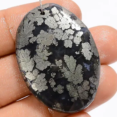 Natural Marcasite Agate Oval Cabochon Drilled Gemstone 56 Ct. 36X25X4 Mm A-25140 • £4.39