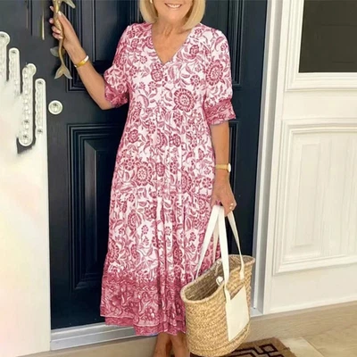 $33.08 • Buy Stunning Women's V Neck Floral Print Long Dress Ideal For Summer Beach Parties