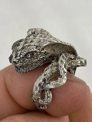 Vintage Old Estate COBRA Sterling Silver Fangs Coiled Snake Serpent Ring Sz 7.5 • $75