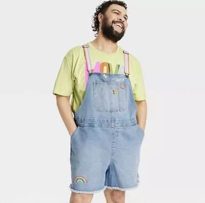 Target PRIDE RAINBOW Shortalls Denim Romper Overalls Shorts  - Adult MEDIUM NWT • $15