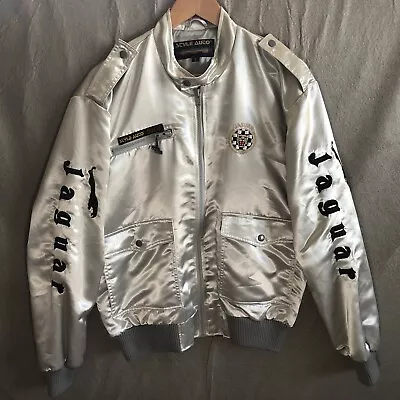 Vintage Style Auto Jaguar Racing Jacket Men Large Silver 80s 90s Motorsport Cars • $119.99