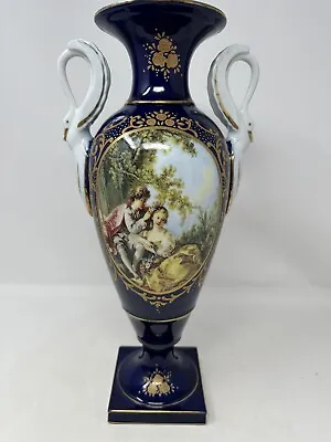 Limoges China Hand Painted Gold Accent 14.75  Vase Swan Handles • $120