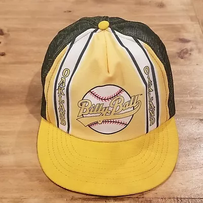 Vintage Oakland Billy Ball Hat Cap Snapback Yellow Green Made USA Billy Martin A • $12.76