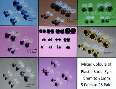 MIXED COLOUR PACKS Of Plastic Back Eyes For Teddy Bear Soft Toy Doll Making • £3.85