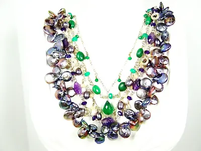 $585 • Buy STEPHEN DWECK Sterling S Peacock Pearls Green Onyx Amethyst Five Strand Necklace