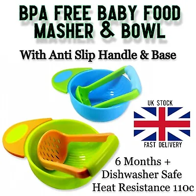 BPA Free Manual Baby Food Masher & Bowl Grinder Essential Weaning Kit UK Seller  • £6.99