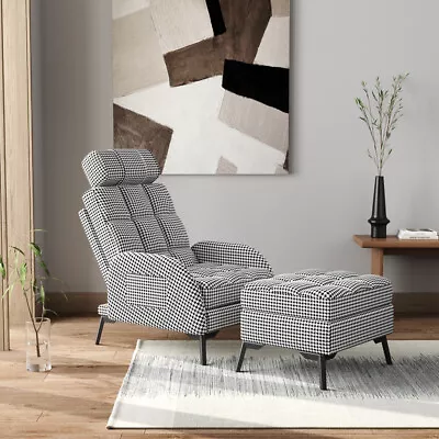 Upholstered Fabric Tartan Armchair Recliner Sleeper Chairbed Sofa Chair Headrest • £219.95