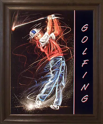 Golfing Sport Club Motivational Fine Wall Decor Brown Rust Framed Picture 19x23 • $64.99