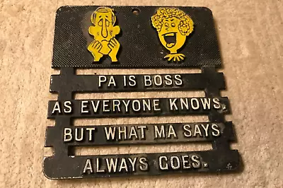 Vtg Metal Trivet Wall Plaque Black & Yellow Funny Say PAW BOSS WHAT MA SAYS GOES • $12.95