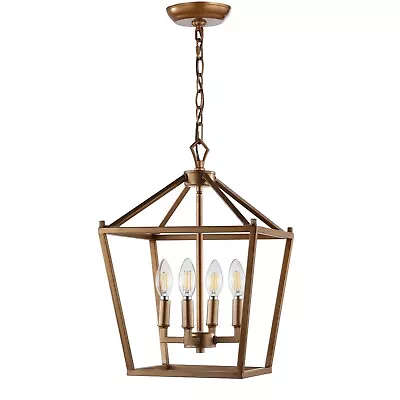 Pagoda 12 In. 4-Bulb Antique Gold Lantern Metal LED Pendant By JONATHAN Y • $119.90