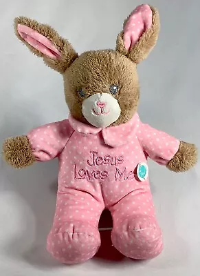 MTY International Brown Bunny Rabbit Pink Plush Jesus Loves Me Music Easter EUC • $19.99