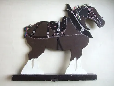 ANTIQUE SCOTTISH FOLK ART LARGE PAINTED WOOD CLYDESDALE HEAVY HORSE In HARNESS • £37