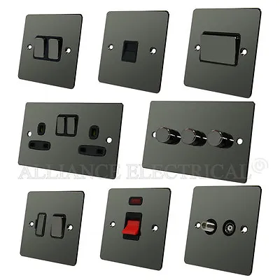 Full Range Flat Plate Black Nickel Light Switch Socket Outlet Dimmer Electrical • £9.60