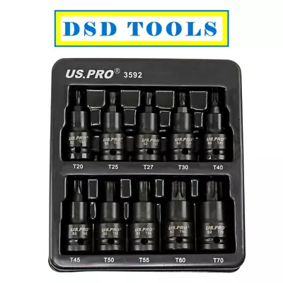 US PRO Tools 10PC 1/2  DR Torx Impact Star Bit Socket Set T20 - T70 3592 • £13.40