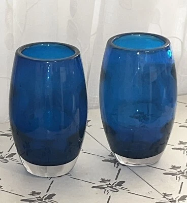 £35 • Buy 2x Whitefriars Ovoid Vases Geoffrey Baxter Blue    #9587