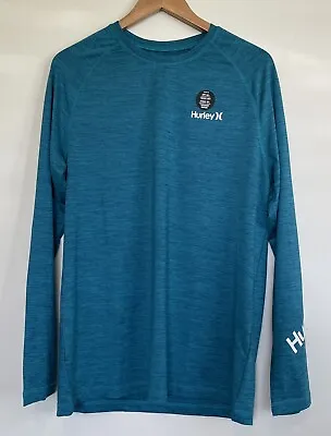 NWT - Hurley Rash Guard Men's Large Electric Teal Long Sleeve Swim Shirt UPF 50+ • $19.95