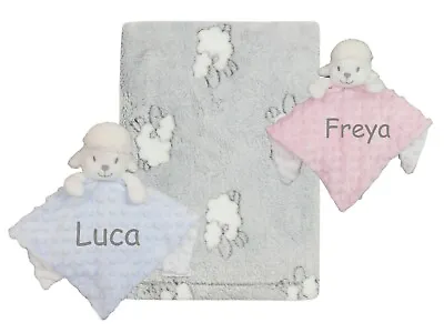 Nursery Blanket Baby Wrap And Lamb Comforter Set PERSONALISED With EMBROIDERY Be • £13