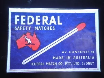 Vintage Match Box Label Federal Safety Matches Australia Large Kangaroo Map ** • $9.99