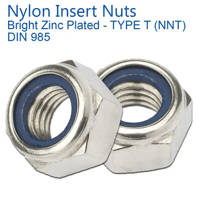 M3 M4 M5 M6 M8 M10 M12 Nyloc  Nylock Lock Nuts Type T Bright Zinc Plated Bzp • £0.99