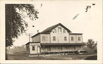 MARSHALL WI: PORTER'S MILL Antique Real Photo Postcard Rppc WISCONSIN 1910 • $30