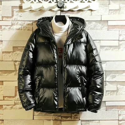 Men Casual Hooded Puffer Jacket Shiny Parka Quilted Padded Coat Warm Outwear • $46.54