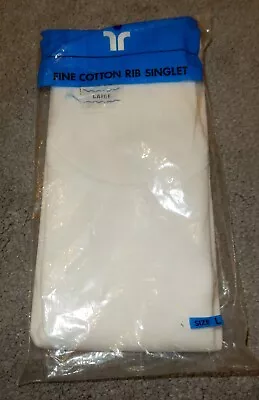 NEW Mens COTTON RIB SINGLET Size LARGE WHITE Sleeveless Ribbed Vest T Shirt Top • £4.99