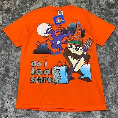 NWT Vintage 90s 1998 Looney Tunes Taz Halloween T Shirt L Orange Cartoon • $45