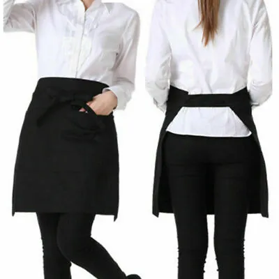 Black Short Waiter Waitress Barista Chefs Waist 1 Pocket Apron For Bar Café Pub • £2.99