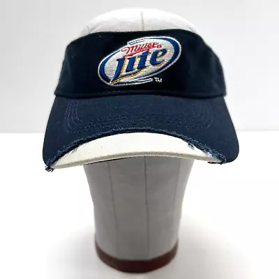 Miller Lite Beer Visor Hat Navy Distressed Embroidered Adjustable Hook Loop • $4.49