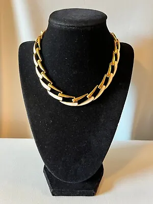 Vintage  Monet  Gold Tone & Cream Enamel Abstract Link Necklace Signed • $25