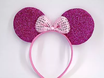 Minnie Mouse Ears Headband Pink Fuchsia Sequin Bow Birthday Party Favor • $6.95