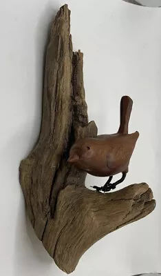 $32.99 • Buy Vintage Hand Carved Folk Art Wooden Bird On Driftwood Wall Art Signed Figurine
